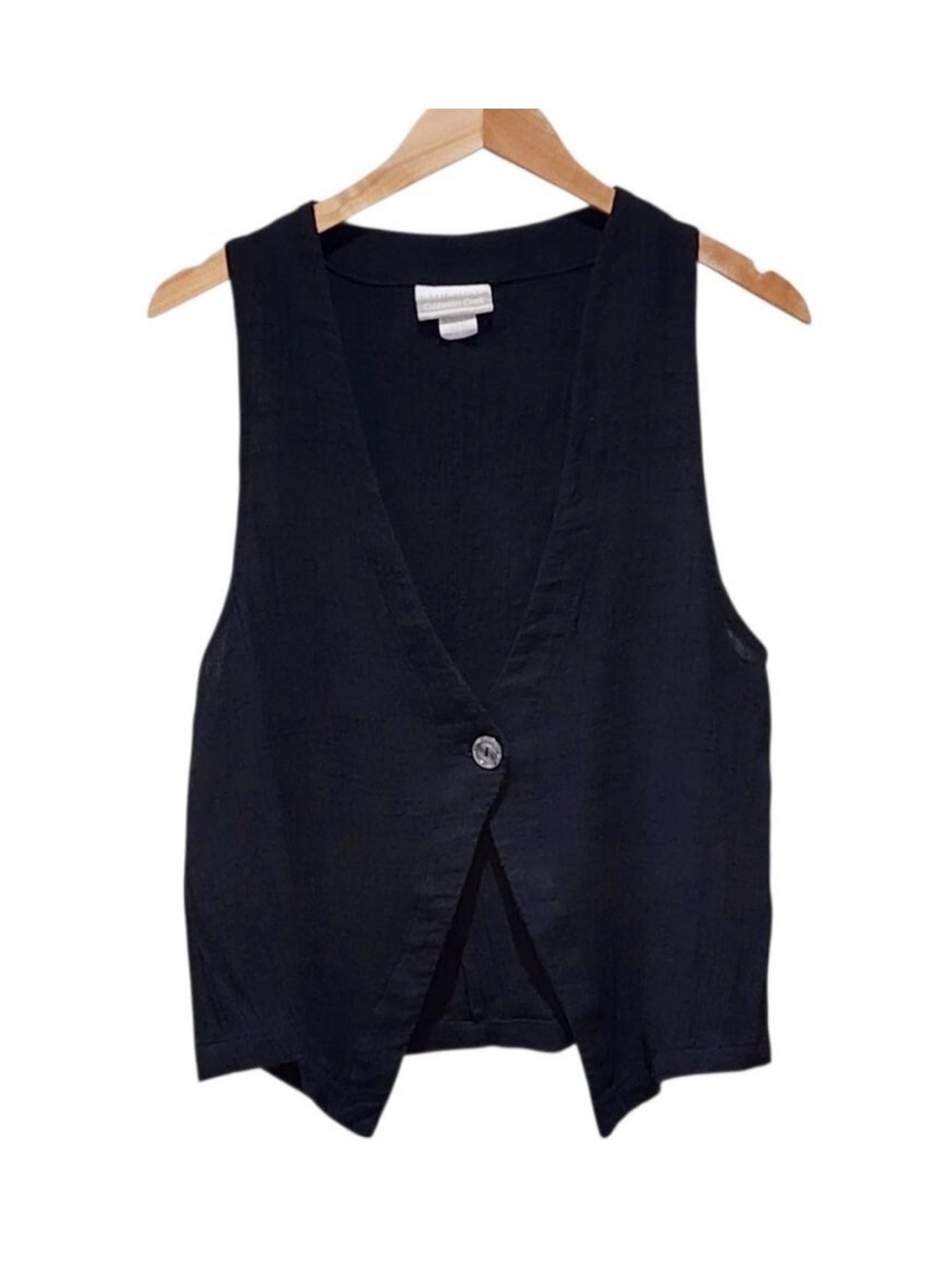 Vintage Black Sleeveless V-Neck Button Vest